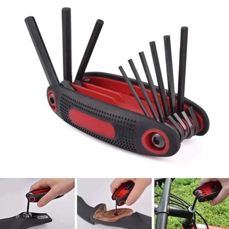 BIESUO Outdoor 9 in 1 Multifunctional Folding Wrench Hex Allen Key Tool Set for Hunting Compound Recurve Bow Fixed Accessories