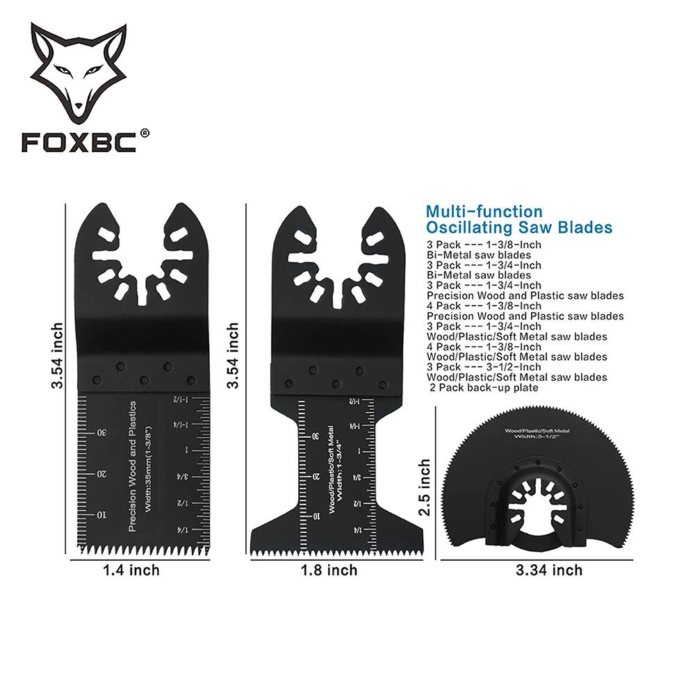 Imagem -02 - Foxbc 24 Peças Universal Metal de Madeira Oscilante Multitool Lâminas de Serra Liberação Rápida Apto Porter Cabo Preto & Decker Rockwell Ridgid