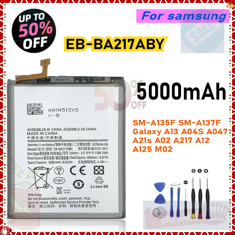 SWZY High Capacity EB-BA217ABY Battery for Samsung SM-A135F SM-A137F Galaxy A13 A04S A047 A21s A02 A217 A12 A125 M02 Phone Batte