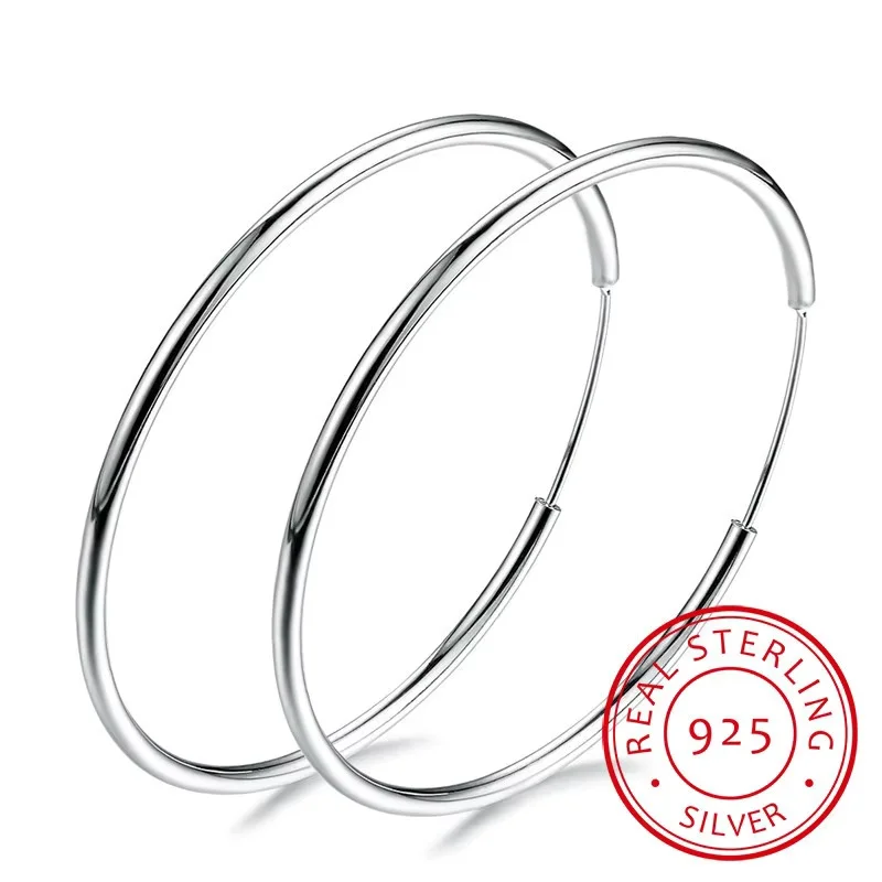 Women 100% 925 Sterling Silver Hoop Earring Round Circle Loop Gifts Box Packing Simple Silver Hoop Earrings Piercing