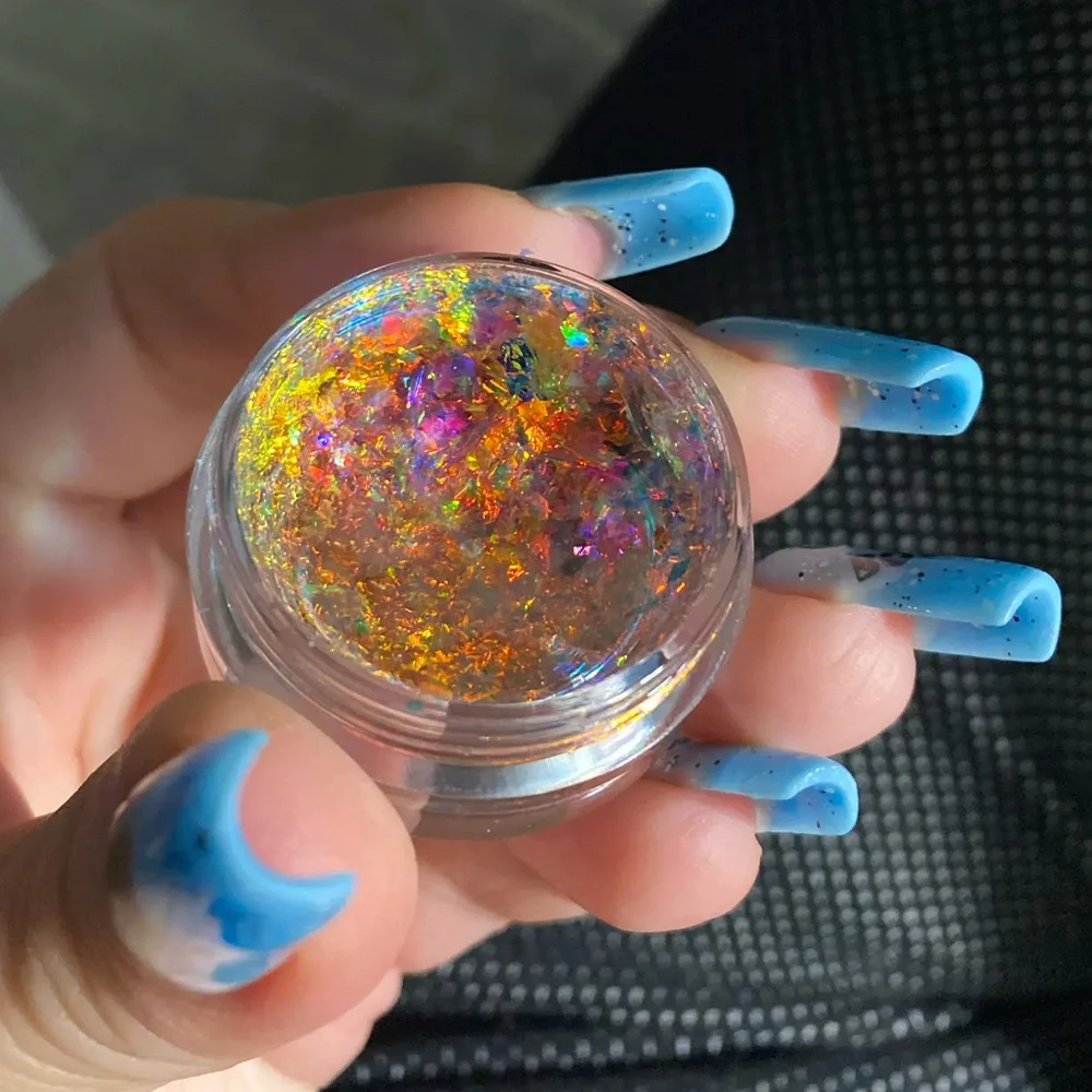 

1Jar 0.1g-Net Aurora Chameleon Nail Art Opal Flakes Sparkly Holographic Mix Glitter Mermaid Sequin Iridescent Chrome PigmentDust