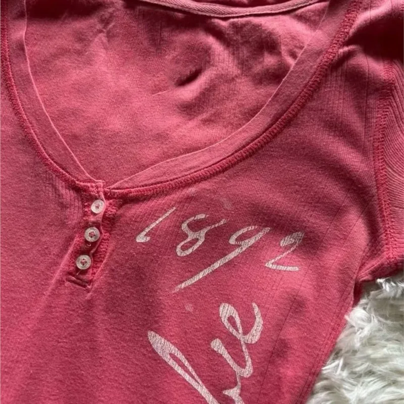 Pink T shirts Women Short Sleeve Slim Punk Kawaii Casual Graphic Tee Letter Korea T shirt Femme Fashion 2000s Y2k Crop Tops Emo