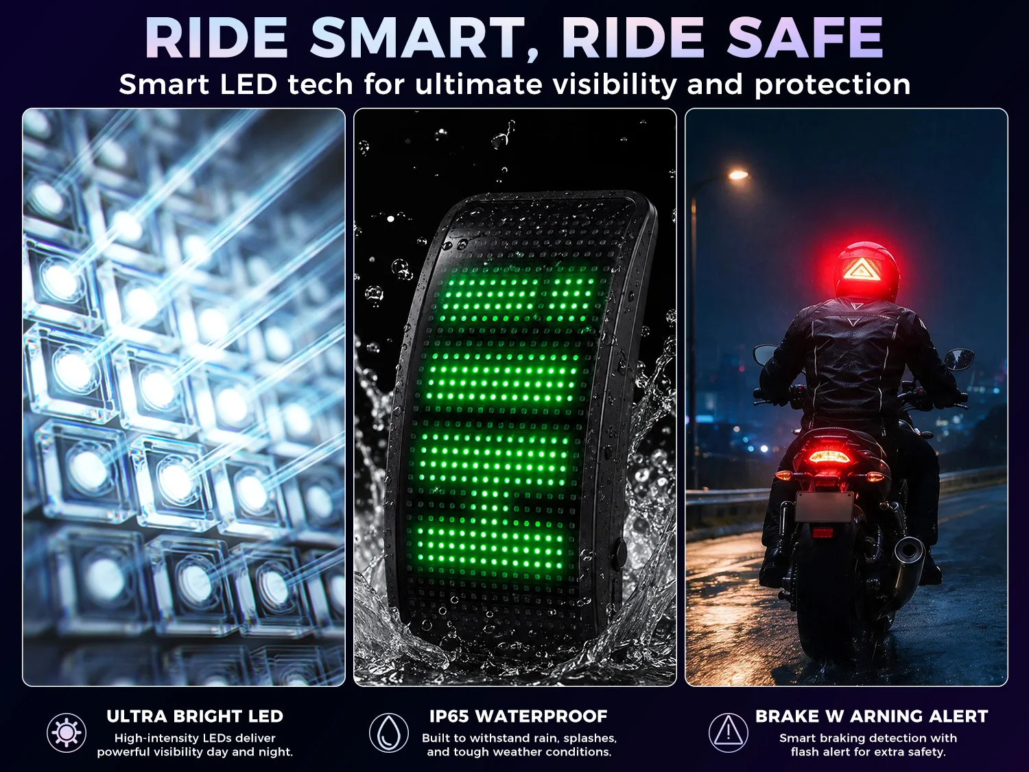 Smart LED Helmet Light, APP Controlled 4-in-1 Motorcycle & Bike Rear Light, Auto Speedometer, Turn Signals & Brake Warning Light, Programmable HD RGB LED Display, IPX Waterproof, Universal for Cycling & Motorcycle Helmets