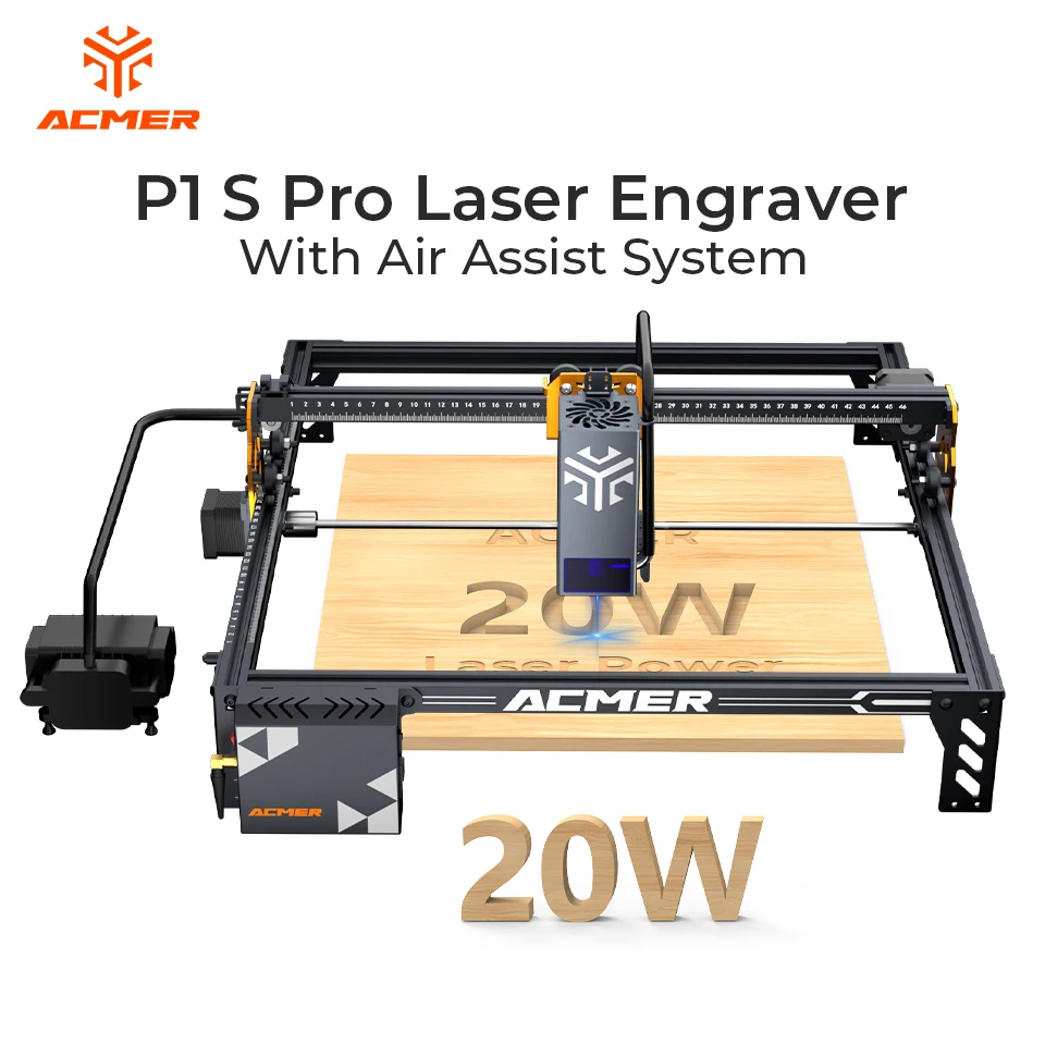 ACMER P1 S Pro 20W Laser Engraver With Air Pump Smart APP Control CNC Laser Engraving Machine Cutter Working Area 380X370mm