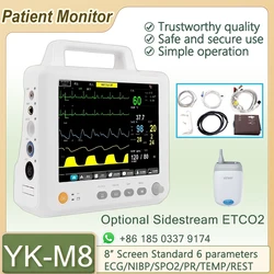 8 inch screen human/Vet use portable 6-parameter monitor ECG/NIBP/PR/SPO2/RESP/TEMP patient monitor vital signs monitor