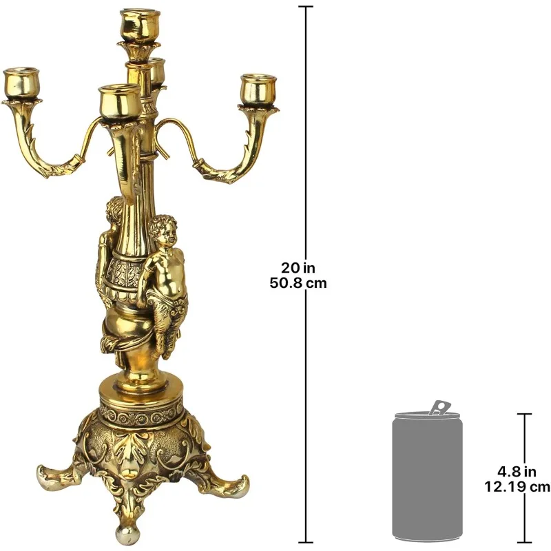 حامل شموع Toscano Grande Chateau Beaumont Candelabra، مجموعة من قطعتين، بطول 20 بوصة، راتنج من الحجر المصبوب، فيني ذهبي معدني