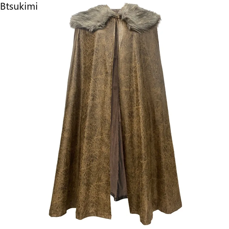 

Medieval Thick Warm Solid Fur Collar Cloak Unisex Nordic Viking Style Loose Gothic Retro Cosplay Stage Props Halloween Costume