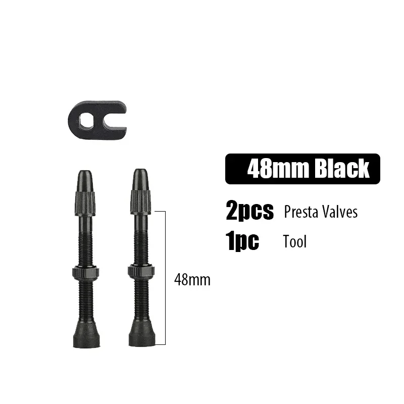 2PCS Aluminum Alloy Tubeless Presta Valves 40/44/48/60mm wit