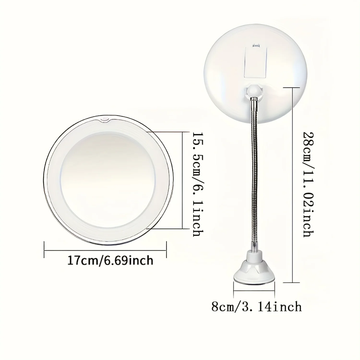 Flexible 10X Magnifying Suction Mirror, LED Lighted Vanity Mirror, Power Locking Suction Cup With Day Light And  Degree Swivel, 