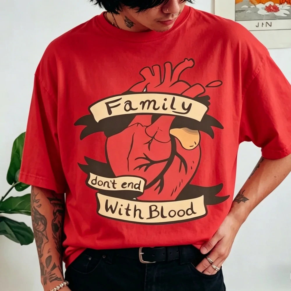 

Family Don't End with Blood Supernatural Theme Shirt SPN Winchester Brothers Graphic Tee Science Fiction TV Series Gift Tshirt