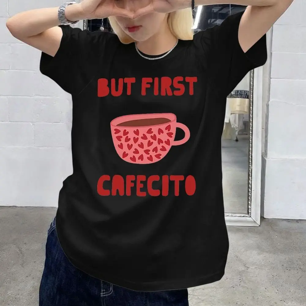 But First Cafecito Coffee Grafik-T-Shirt für Damen, Sommer, Harajuku, Kawaii, Herz-Tasse-Aufdruck, Rundhalsausschnitt, kurz, für den Alltag, Basic, niedlich, Y2k-Tops – Detail 1