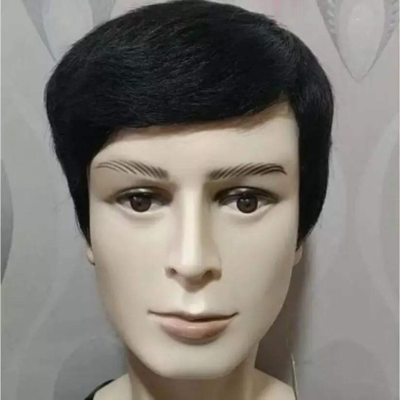 Perucas de cabelo humano curto para homens, peruca 100% real natural, peruca cosplay preta, escolha entre