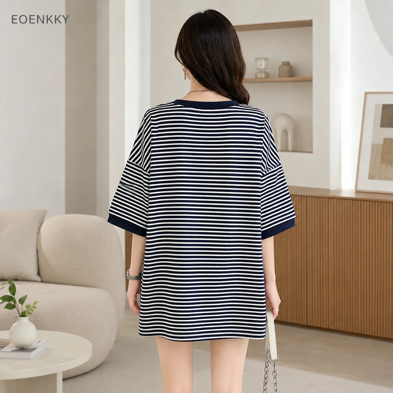 EOENKKY T-shirt rayé grande ta - Longline Tee Oversized avis et prix