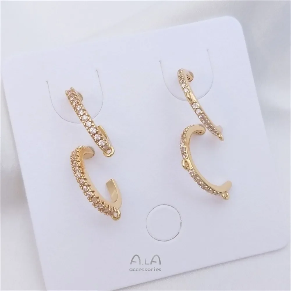 

14K Gold-plated Zircon C-shaped Semi-circle Earrings S925 Silver Needle Earrings Handmade Ear Jewelry Materials E105