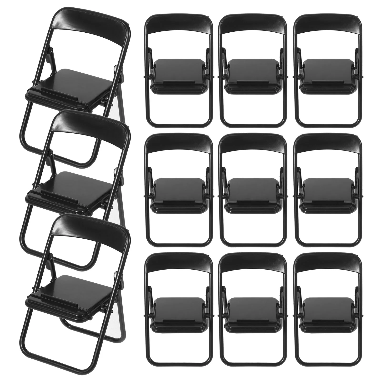 

12 Pcs Dollhouses Folding Chair Mobile Holder Miniature Photo Props Toy Furniture Model Fodable Decoration Table Black Work