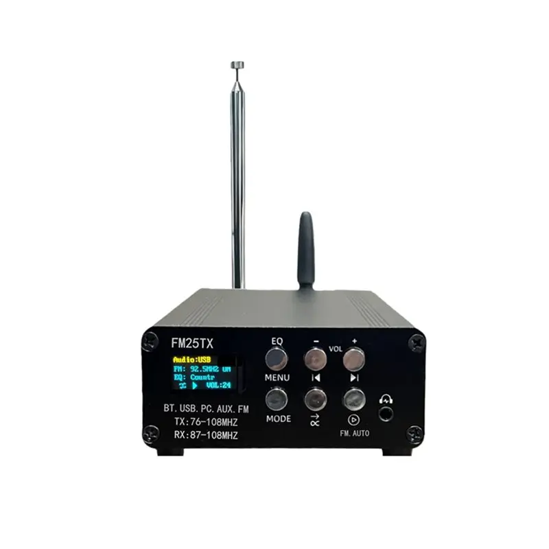 

FM-передатчик AA08-FM25TX 2.5 Вт, стерео FM-радио, Bluetooth, воспроизведение и передача аудио MP3, беспроводной