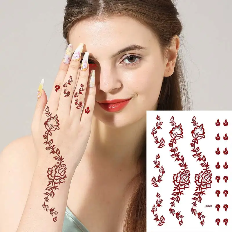 Henna marrom tatuagem corpo adesivos para mulheres henna tatuagens temporárias rendas floral mehndi tatuagem à prova dwaterproof água falso tatoo festival