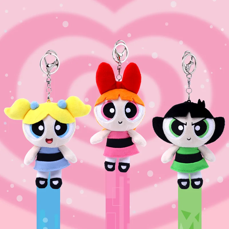 Kawaii Anime The Powerpuff Girls Blossom Bubbles Buttercup 12cm Pp Cotton Filled Plush Keychain Cartoon Pendant Doll