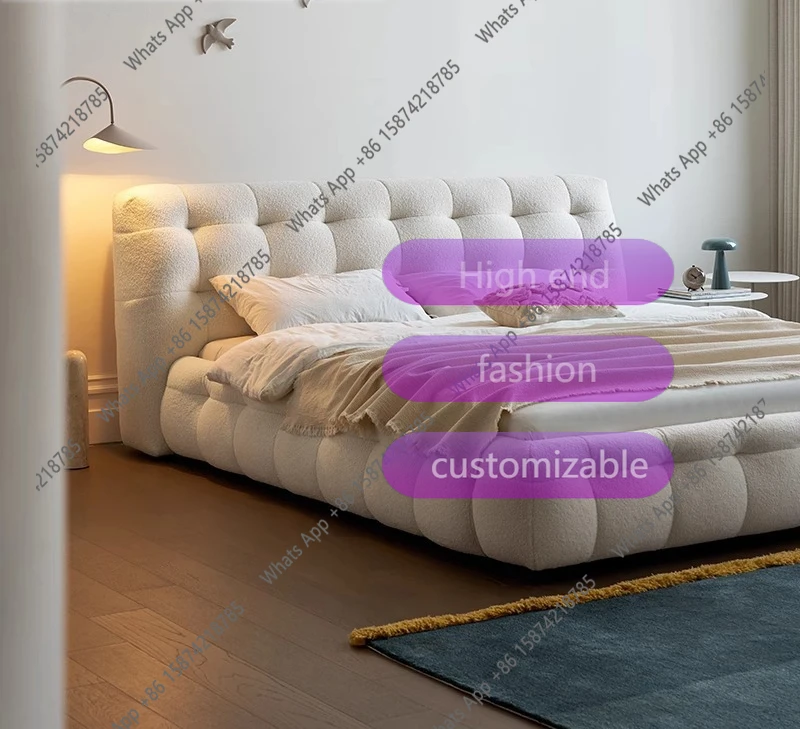 

Кровать jJ French Marshmallow из ткани, современная, простая, для главной спальни, двуспальная, с обивкой из овечьей шерсти, легкая роскошная, для свадебной спальни