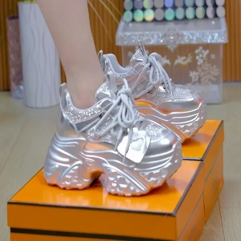 

Shoes Female 2025 Lace Up Women's Vulcanized Shoes Outdoor Platform Breathable Bling Daily Casual Comfortable Versatile Sneakers