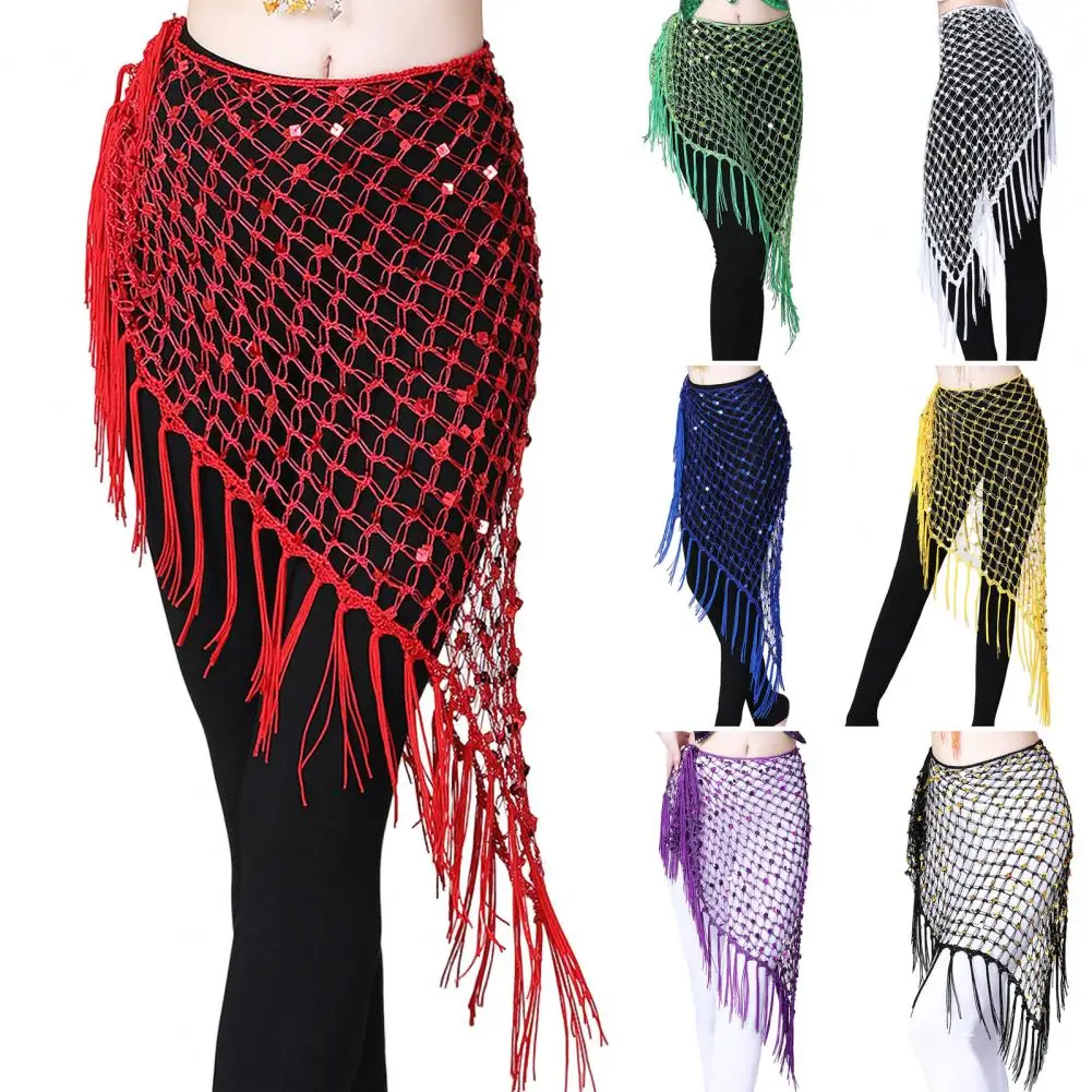 

New style Belly Dance Hip Scarf Shiny Sequins Tassel Fishnet Hollow OutTriangle Shape Dancing Belts