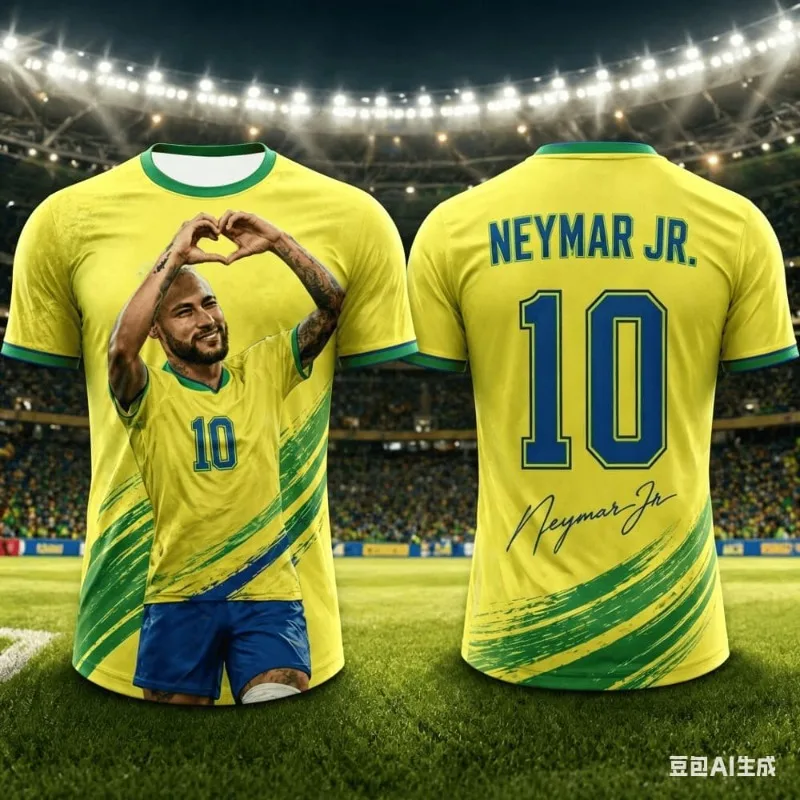 2026 New Neymar Brazil Team No. 10 Themed T-Shirt, Yellow and Green Color Block Fan Style, Unisex Casual Sports Short-Sleeve