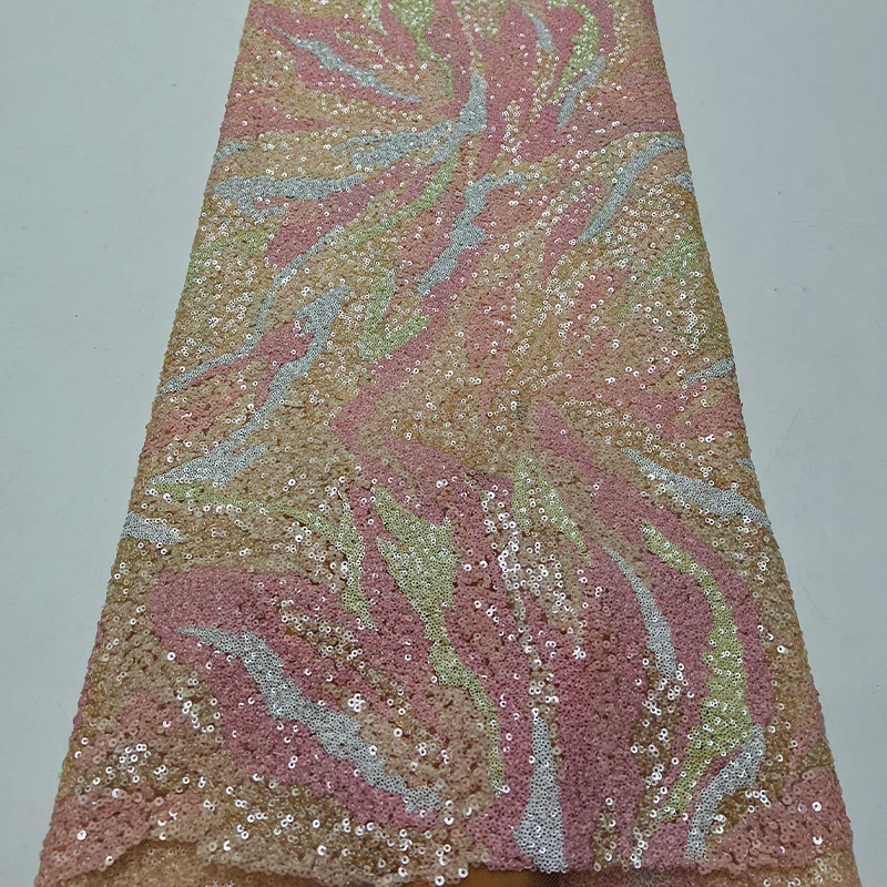 French luxury tulle fabric tulle fabric African high-quality colored sequined striped sequin embroidered lace fabric dress