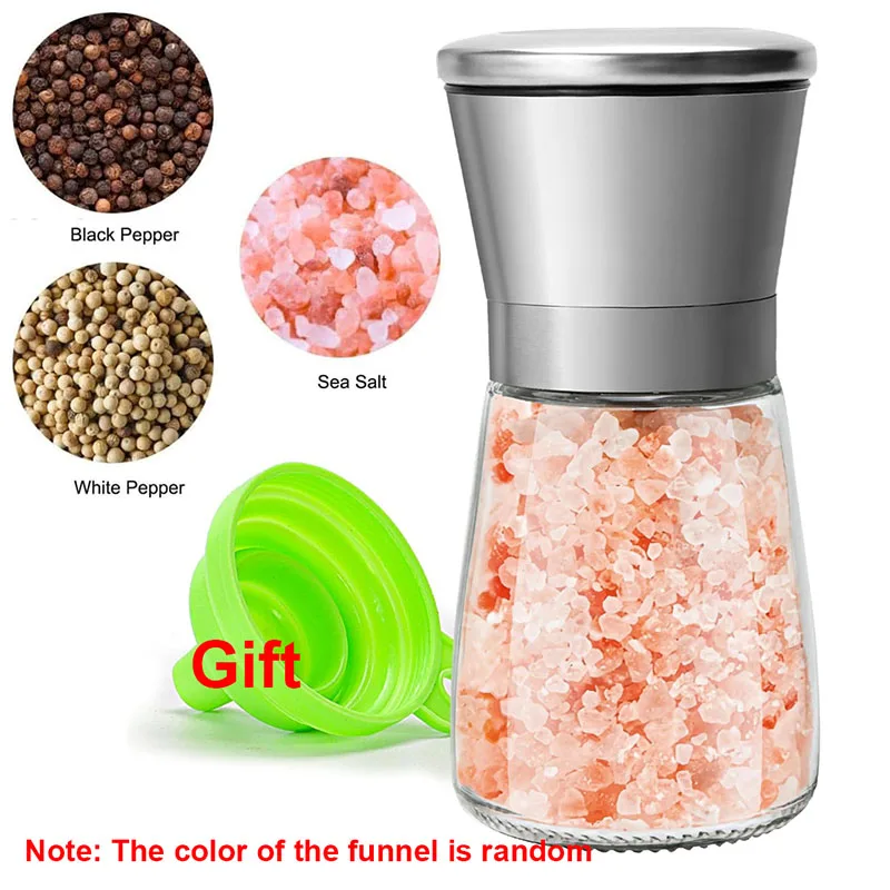Pepper Grinder Salt Grinder Manual Salt Pepper Grinder with Funnel Set Spice Adjustable Coarseness with 5 Level Pepper Grinder