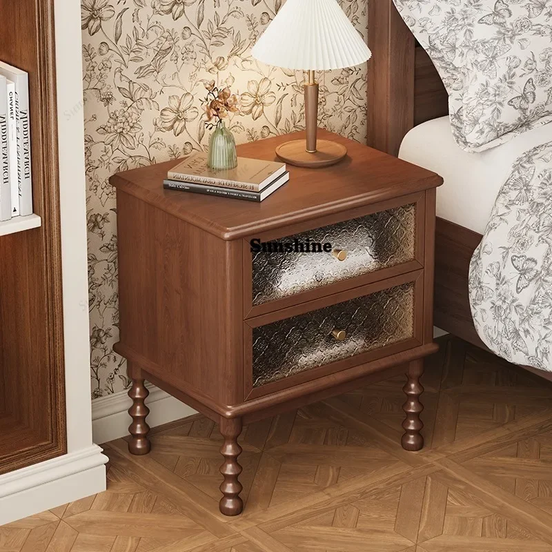 

Black Nature Wood Nightstands Drawer Retro Vintage Cabinets Bedside Table Bedroom Home Luxury Mesa De Cabeceira FurnitureTJ