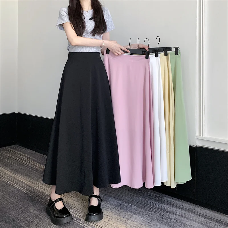 

Retro Commuter Color Chiffon High Waist A-Line Midi Skirt Women's Universal Drapey Wrap Hip-Length f Skirt