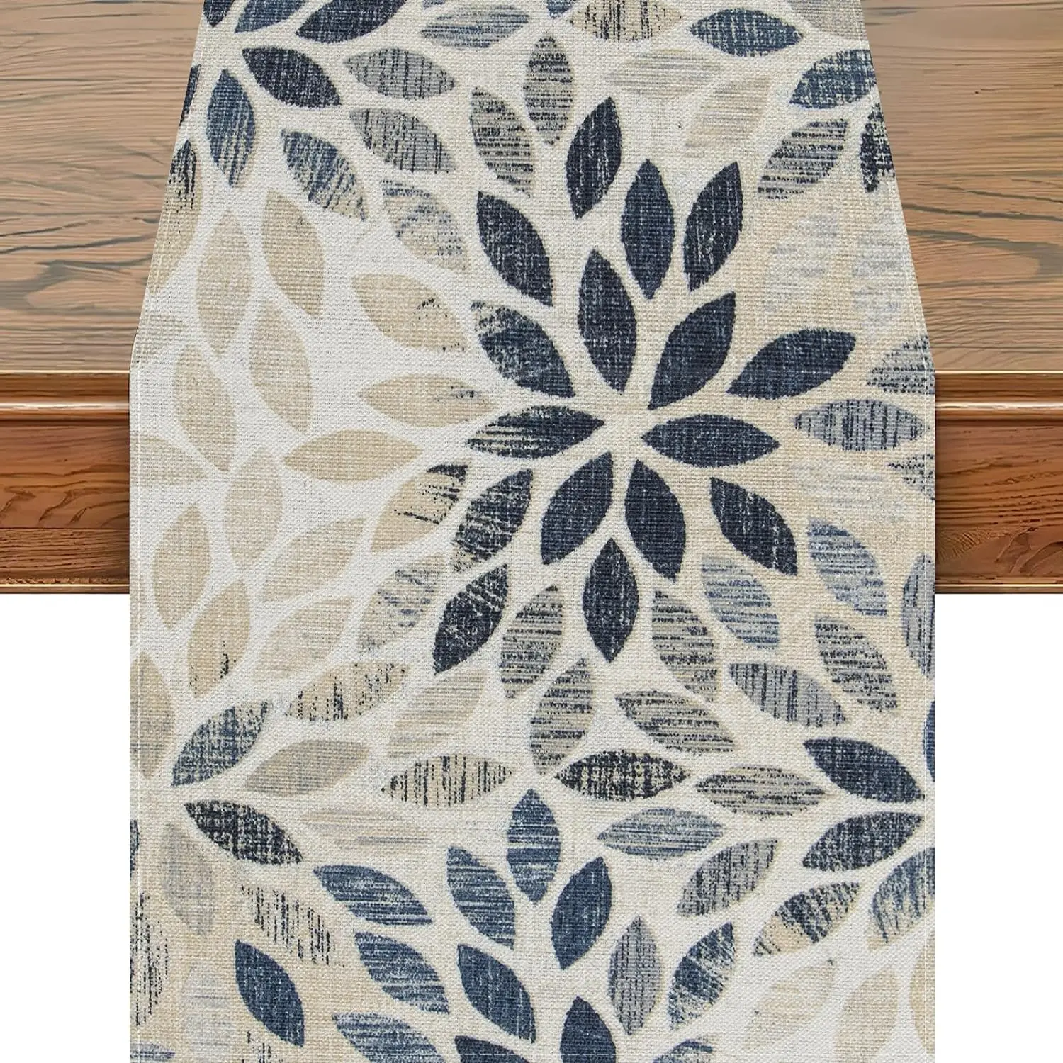 Navy Blue Dahlia Pinnata Flower Linen Table Runner Holiday Party Decor Farmhouse Kitchen Dining Table Runner Wedding Decorations