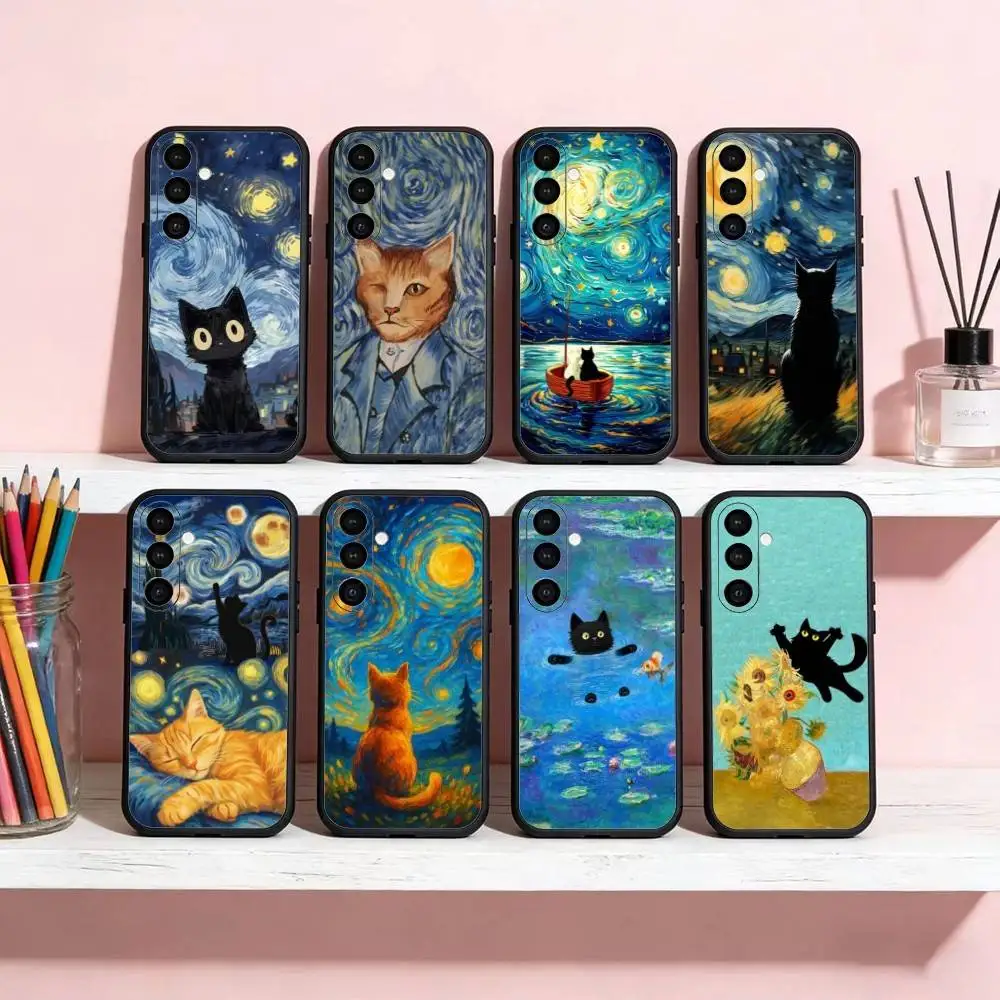 

Van ART G-Gogh Funny Cat Phone Case For Samsung Galaxy A20,21s,22,31,32,52,53,72,73,80,91 Soft Black Shell