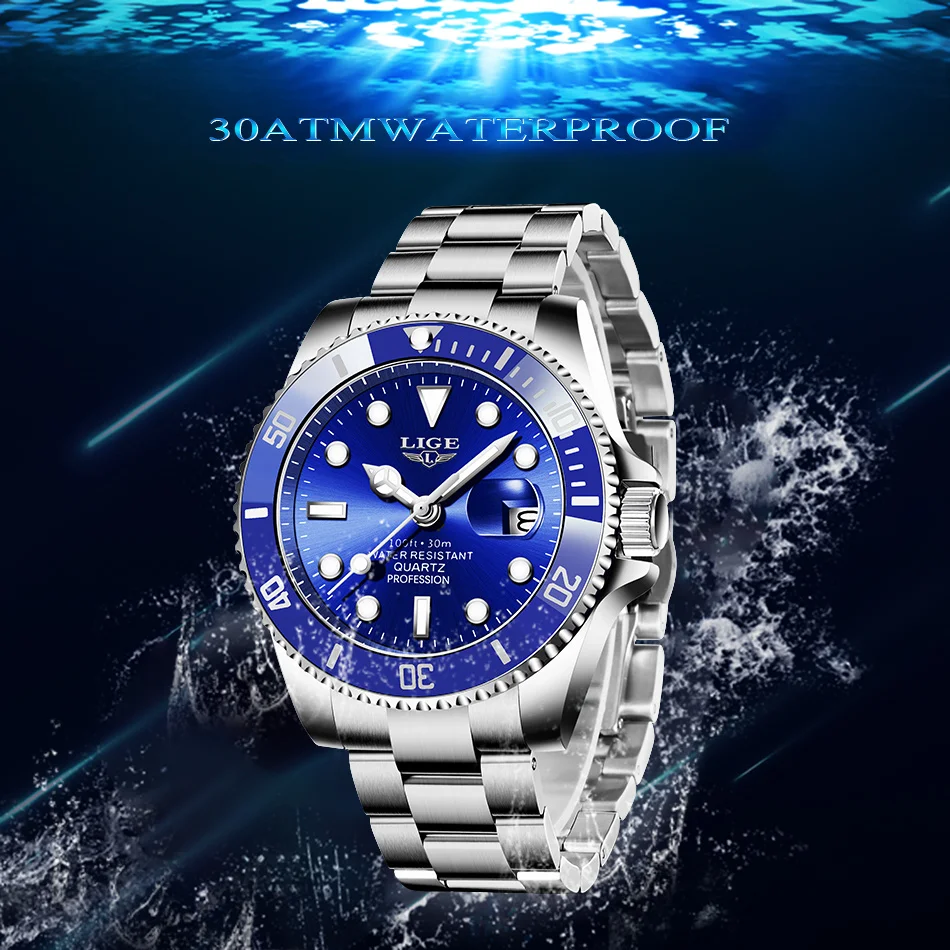 LIGE Luxury Man Watch Business Waterproof Luminous Male Clock Fashion Calendar Stainless Steel Quartz Men Watches Reloj Hombre