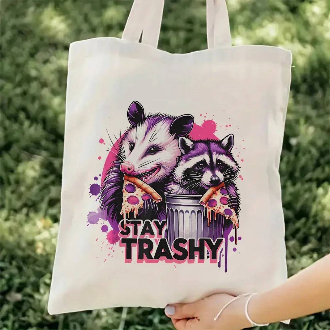 Bolso grande de lona con estampado divertido Stay Trashy Raccoons bolso de hombro para mujeres y hombresbolso de compra