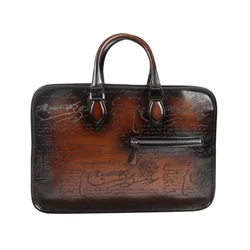 DIMY Hand Patina Leather Messenger Bag Dutch Calfskin Men's Briefcases Business Double Zipper Shoulder Bags For Gentleman D9161