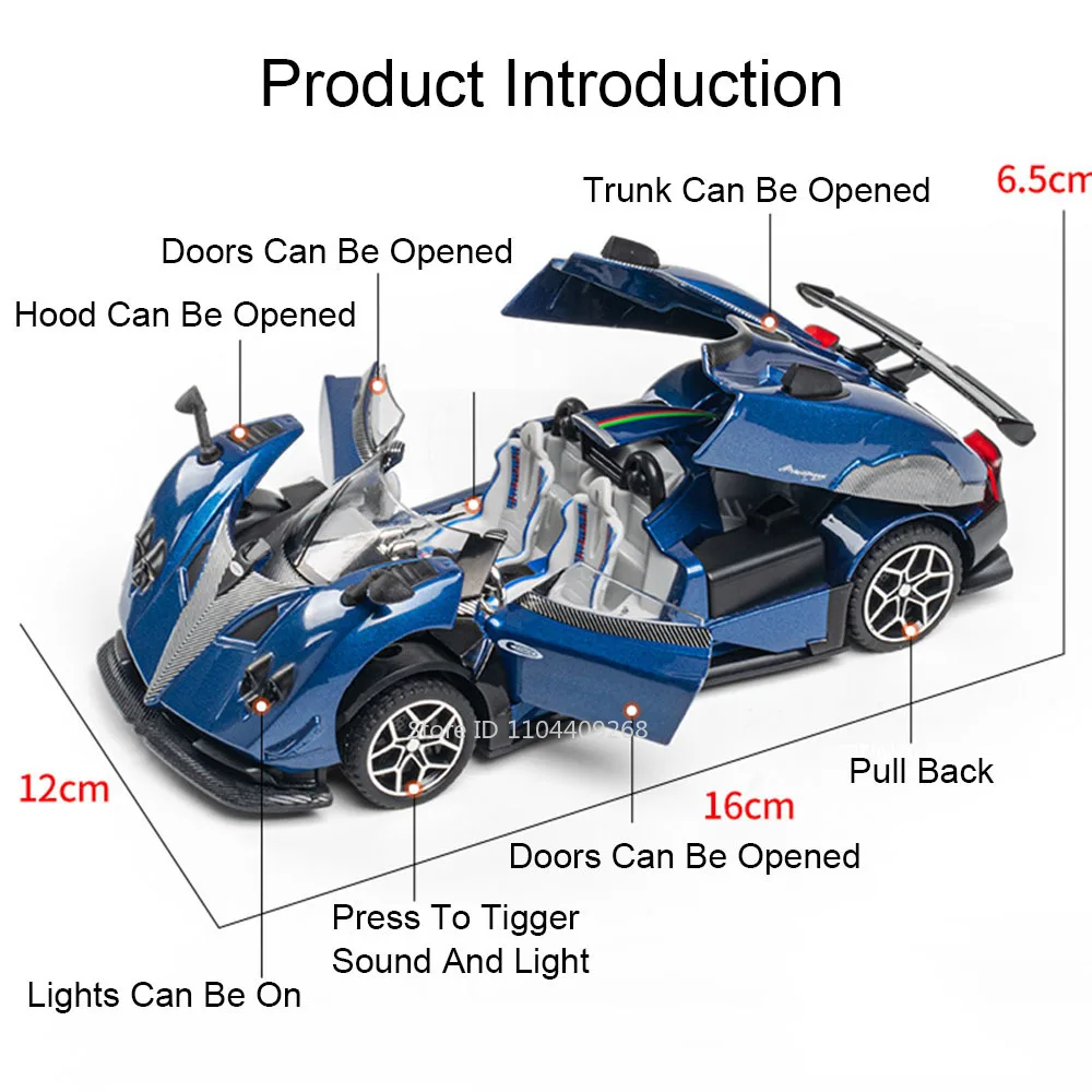 Pagani Zonda Apollo EVO – modèle de voiture jouet, son et lumière, portes métalliques moulées sous pression, modèles de véhicules ouverts, ornements de loisirs pour garçons, cadeaux, 1:32