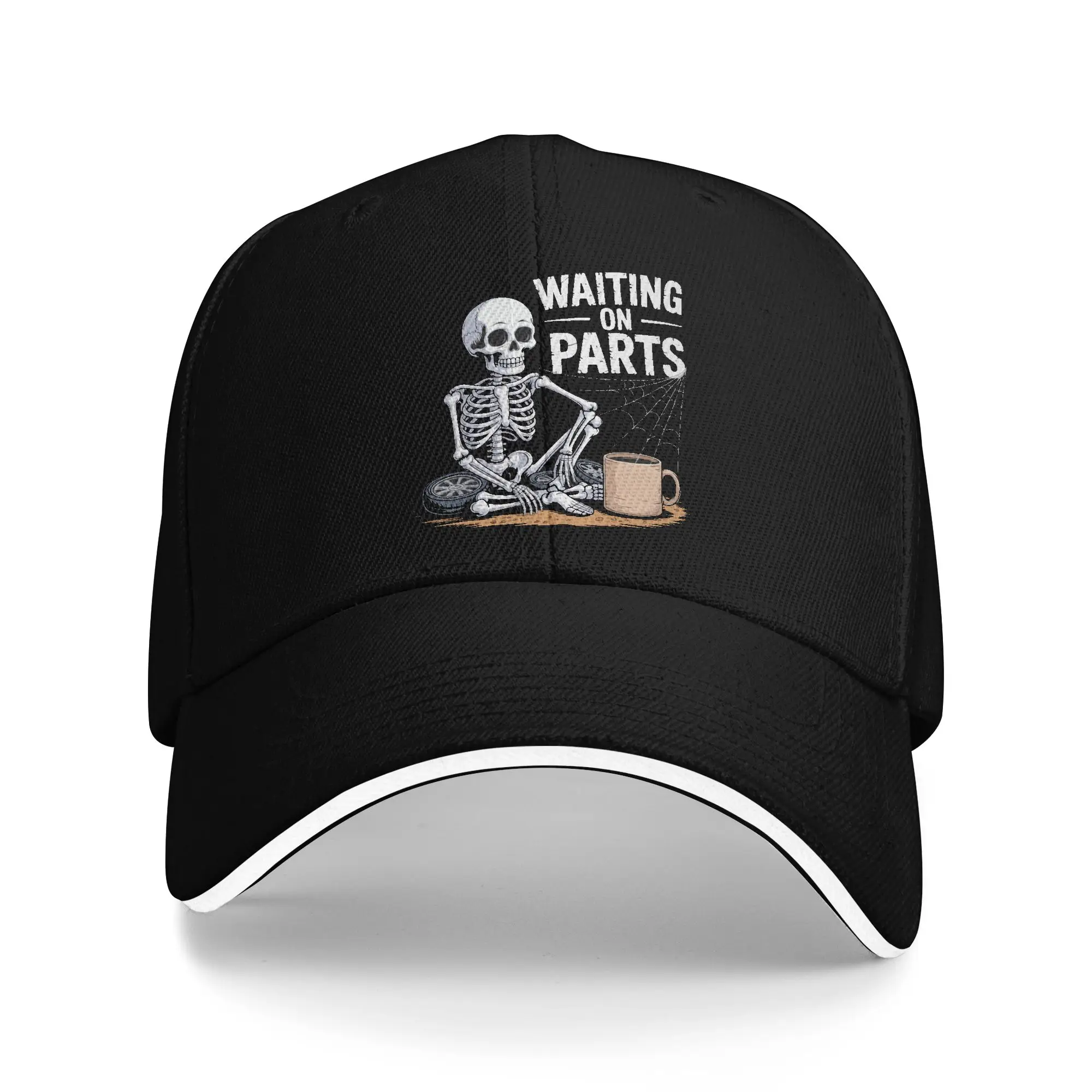 Funny Waiting On Parts Mechanic Skeleton Auto Repair Life Sun Baseball Cap Summer Trucker Hat For Men Hippie Baseball Caps