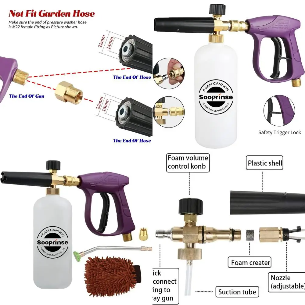 

Foam Cannon Snow Foam Lance Nozzle Pressure Washer Jet Wash，Foam cannon lance kit with Pressure Washer Spray Gun,30 Degree Gutte