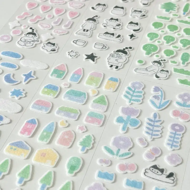 Kawaii  3D Felt Stickers Cartoon Cat Wing Notes Flocking Fabric Decorative Stickers DIY Phone Laptop Sticker