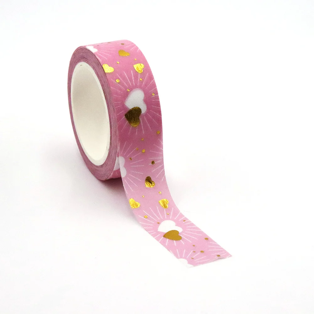 NEW 10pcs/Lot 15mm*10m Gold Foil Pink Golden Heart Love Decorative Washi Tape Stationery Colourful Tape Office Supplies