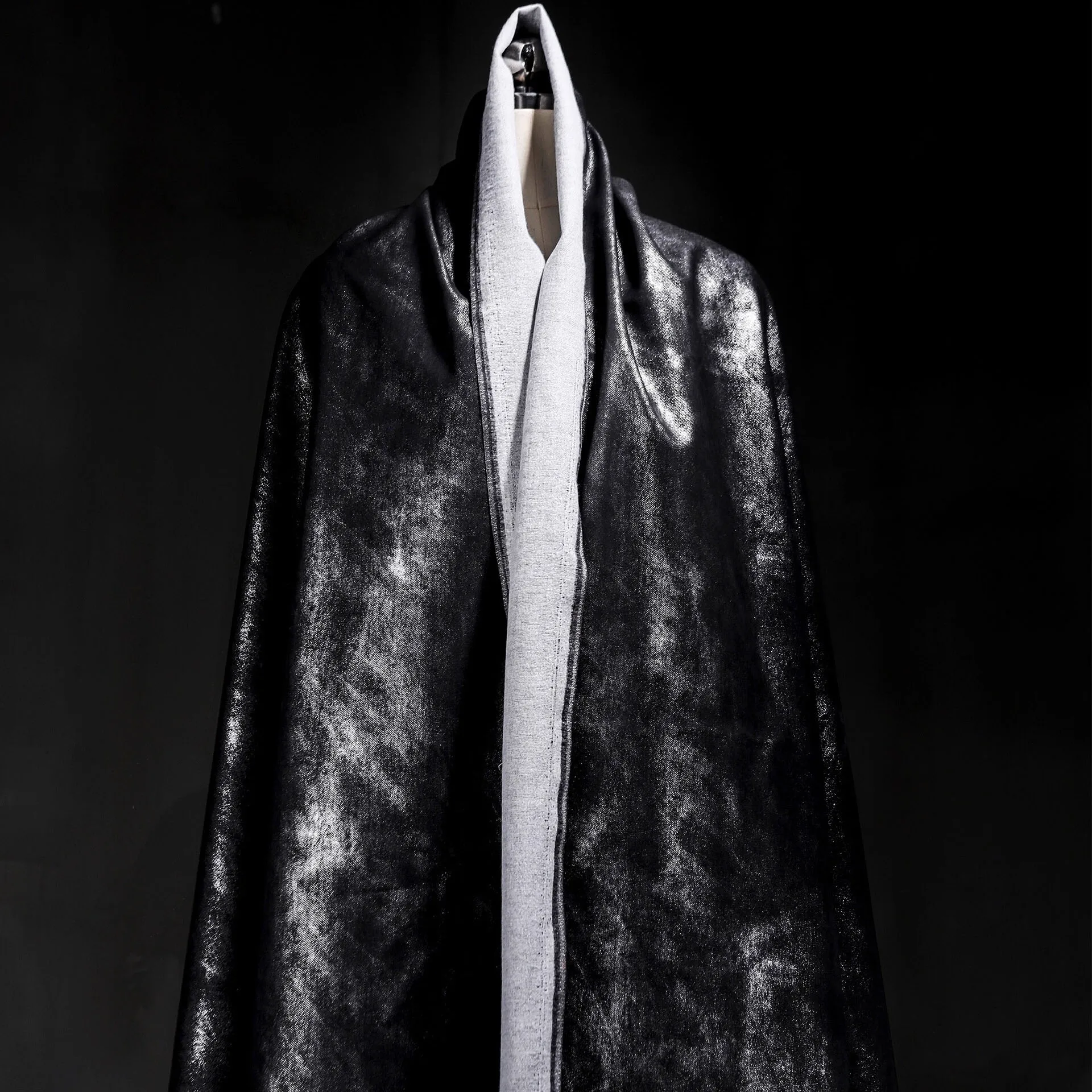 

1yard Black glial leather denim composite fabric Coat,skirt，designer Fabrics for patchwork