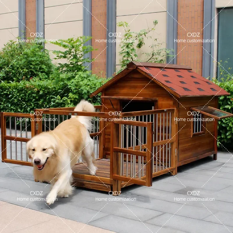 Four Seasons Solid Wood Pet Kennel Medium Large Dog House Outdoor Rainproof Waterproof Universal Dog Cage