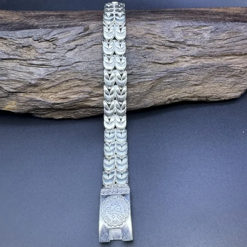 Thick Chain Bracelet, Antiqued Silver Carved Ornate Clasp Mens Retro Statement Jewelry