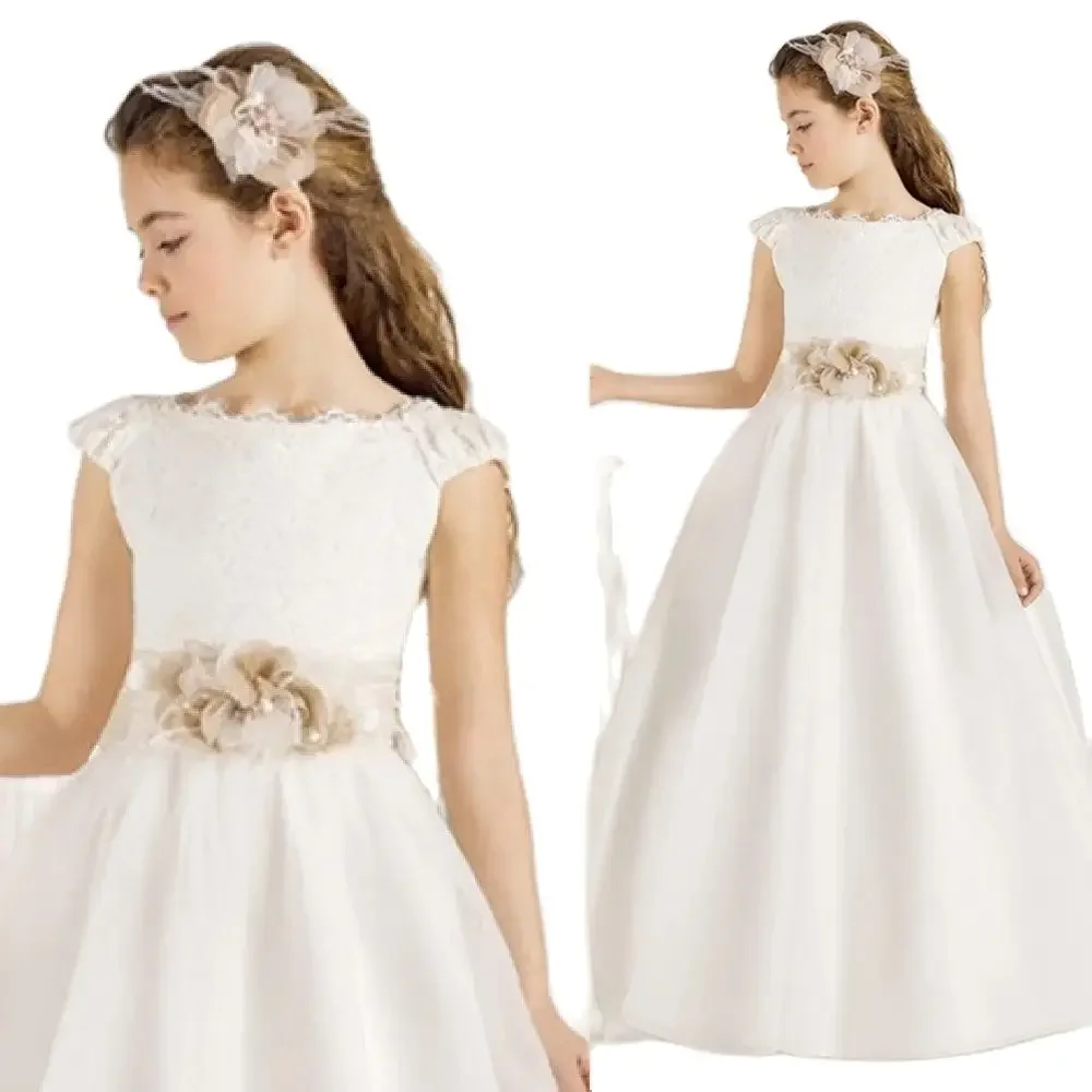 Cap Sleeves Flower Girl Dresses For Wedding Sleeveless Floor-Length Tulle First Communion Dresses for girls