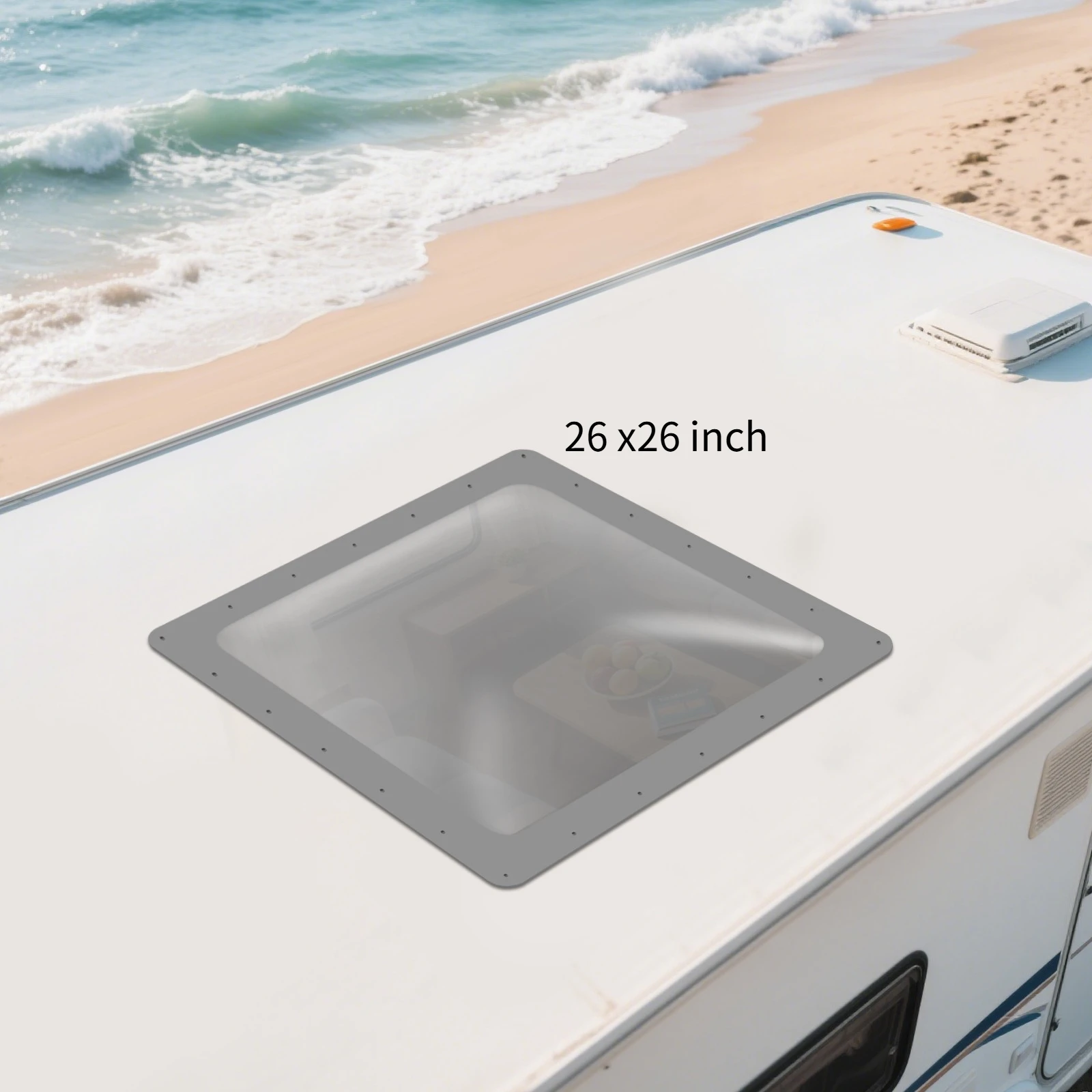 كوة ملونة دخانية، كوة RV، كوة التخييم، قبة خارجية كوة RV، تركيب علوي، نافذة RV عالمية، 26 × 26 بوصة