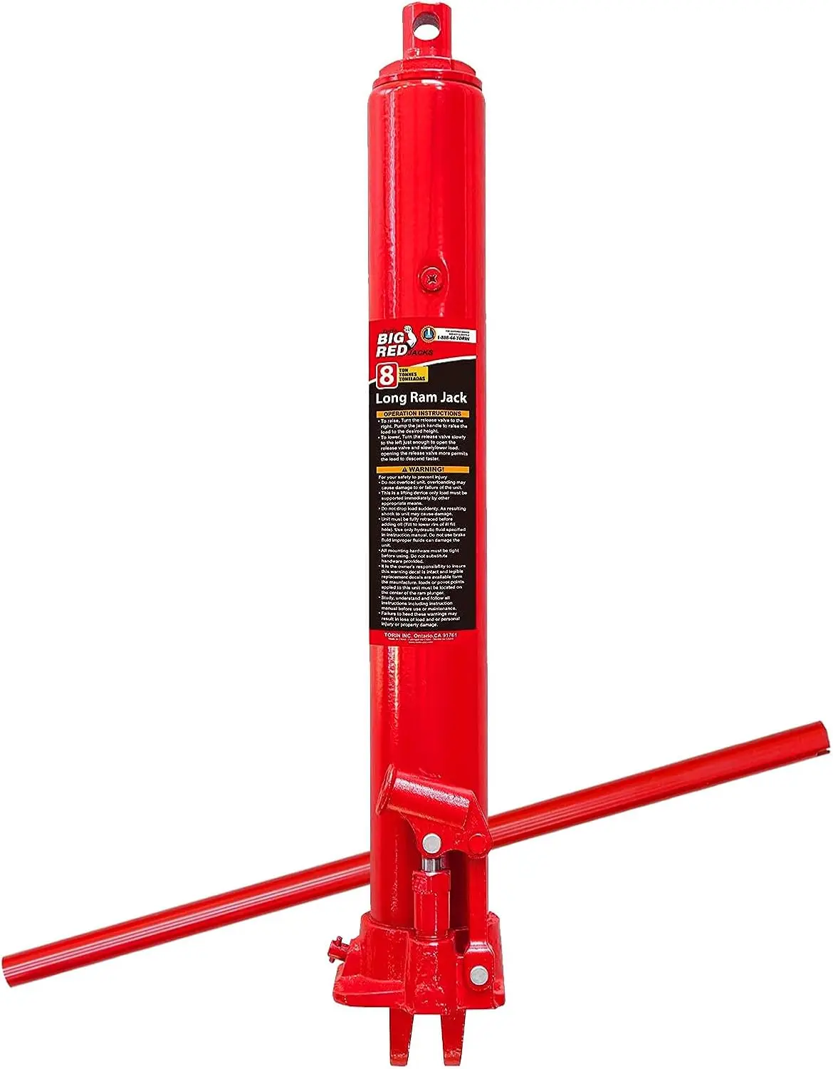

T30806 Torin Hydraulic Long Ram Jack with Single Piston Pump and Clevis Base (Fits: Garage/Shop Cranes, Engine Hoists, and More)