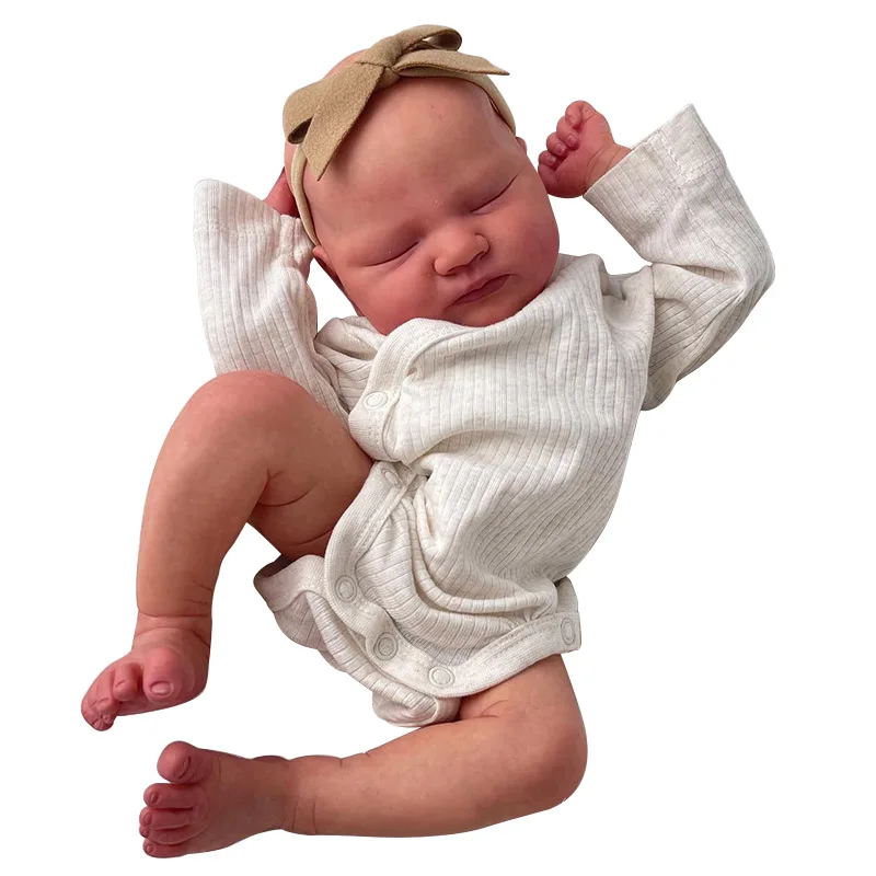 Baby Quinlyn, vernice già finita, morbido al tatto, bambola rinata addormentata, realistica, con vene visibili, disegnare a mano i capelli