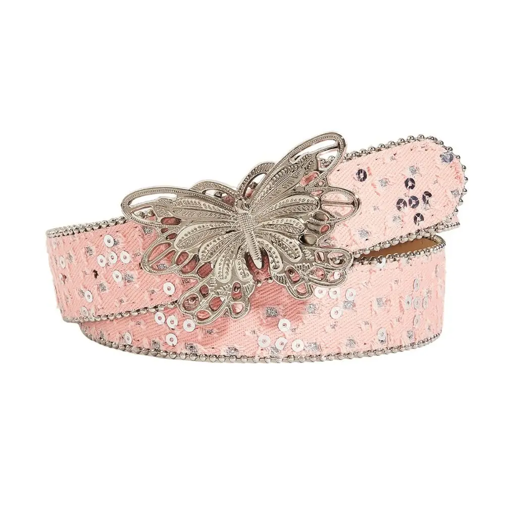 Trendy Sequins Hip Hop Punk Belt Denim Wide Edge Waist Belt Y2K Alloy Casual Versatile Belt