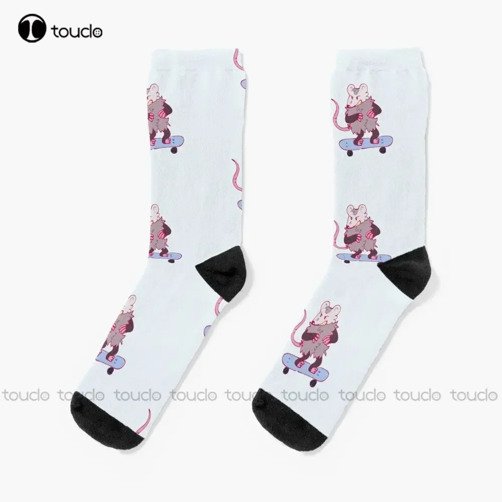 Possum Skates Socks Black Long Socks Personalized Custom Unisex Adult Teen Youth Socks Street Skateboard Socks Custom Gift Funny