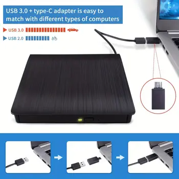 3.0 USB 外接 DVD 光碟機 - 可攜式 CD/DVD +/-RW 燒錄機,適用於筆記型電腦、Windows 和 Linux 系統 - 即插即用 10 最佳銷售 USB DVD - №1